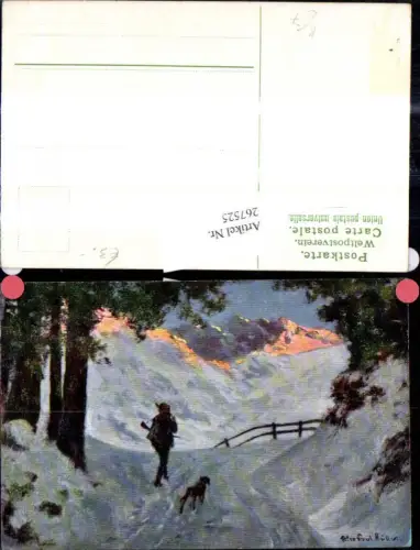 267525,Künstler Ak Peter Paul Müller Jäger m. Hund Pfeife Winterlandschaft Jagd
