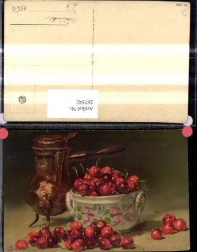 267542,Künstler Ak F. A. Bonnardel Stillleben Essen Kanne Kaffeekanne Schale Kirschen Obst