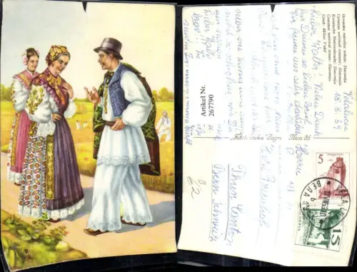 267790,Künstler Ak Mann m. Frauen i. Kroatischer Tracht Nationaltracht