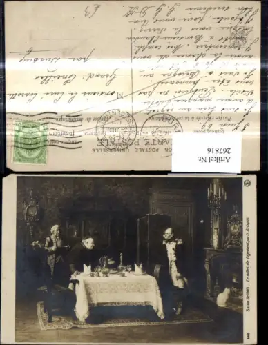 267816,Künstler Ak H. Brispot Le billet de logement Wein Mann m. Soldat Diener Tisch Weinkaraffe Wein