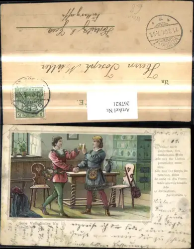 267821,Künstler Ak Männer Prost m. Bierkrug Bier Text Volkslieder