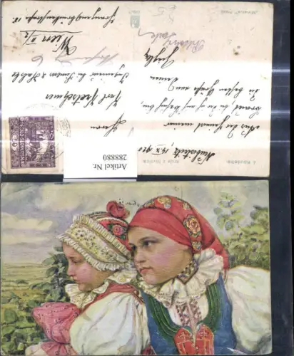 288880,Künstler Ak J. Koudelka Kroje z Nivnice Trachten Frauen Mädchen