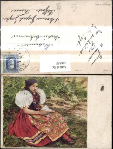 288885,Künstler Ak V. Maly V. nedeli Frau i. Tracht Kopftuch Trachten