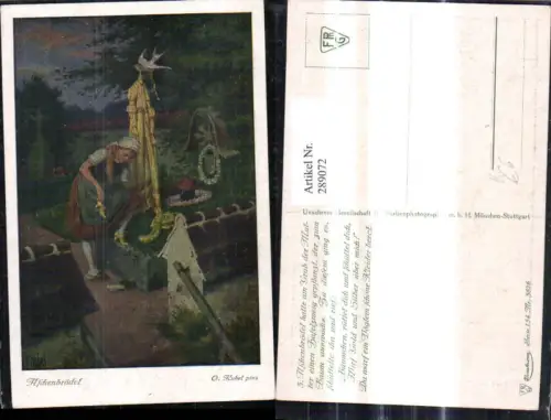 289072,Künstler Ak Otto Kubel Aschenbrödel a. Grab d. Mutter Taube m. Kleid Märchen