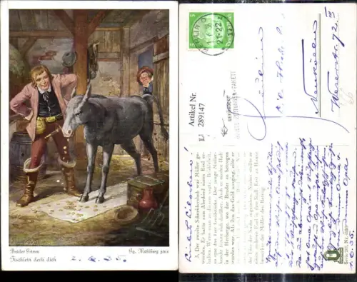 289147,Künstler Ak Georg Mühlberg Brüder Grimm Tischlein deck dich Esel Goldmünzen Märchen