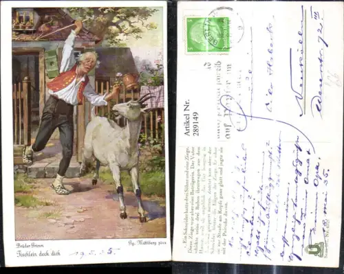 289149,Künstler Ak Georg Mühlberg Brüder Grimm Tischlein deck dich Ziege Märchen