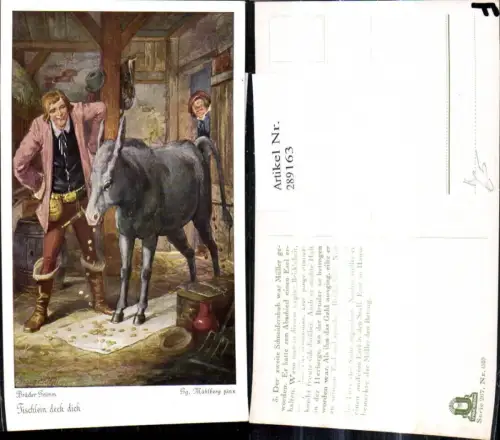 289163,Künstler Ak Georg Mühlberg Brüder Grimm Tischlein deck dich Märchen Esel Goldmünzen