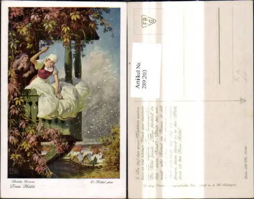 289203,Künstler Ak Otto Kubel Brüder Grimm Frau Holle Märchen Schnee Bettdecke