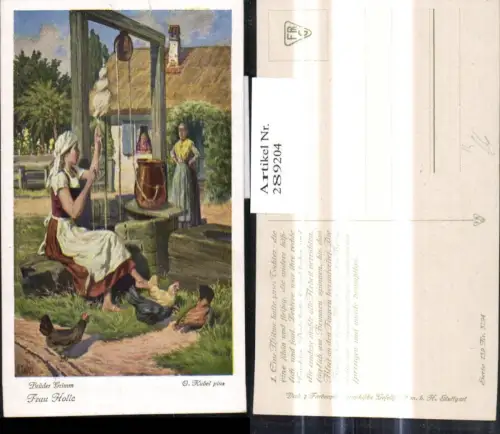 289204,Künstler Ak Otto Kubel Brüder Grimm Frau Holle Märchen Spindel Brunnen