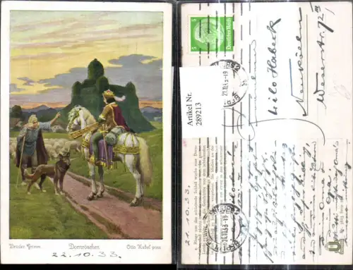 289213,Künstler Ak Otto Kubel Brüder Grimm Dornröschen Märchen Schäfer Hirte Hund