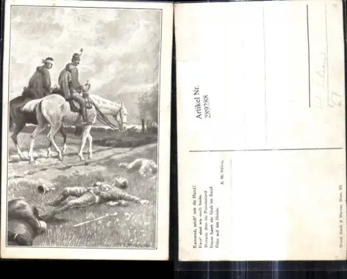 289288,Künstler Ak C. Benesch Soldat Tod Verwundete Soldaten reiten Pferd