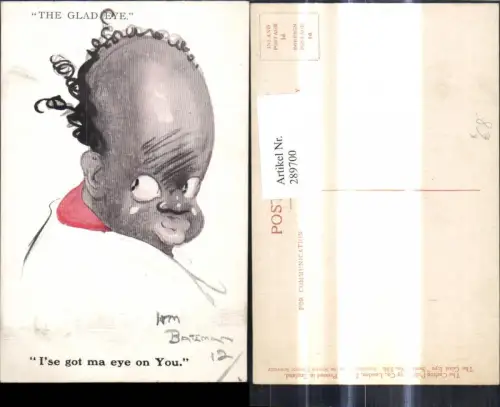 289700,Künstler Ak Bateman The Glad Eye Dunkelhäutiger Mann Grosse Augen Portrait Spruch