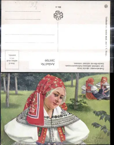 289709,Künstler Ak T. Kroj Tracht Frau Kopftuch