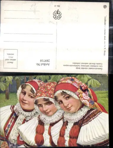 289710,Künstler Ak T. Kroj Tracht Frauen Kopftuch