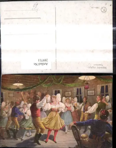 289711,Künstler Ak Posviceni Narodni zvyky Tracht Frauen Männer Tanz Gasthaus