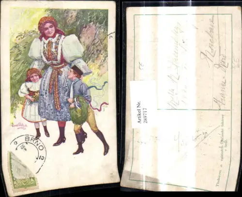 289717,Künstler Ak Karel Relink Frau m. Kinder Tracht