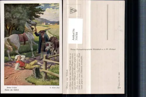 316784,Künstler AK O. Kubel Brüder Grimm Märchen Hans im Glück Pferd Rind