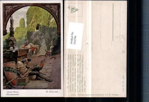 316796,Künstler AK O. Kubel Brüder Grimm Märchen Dornröschen schlafende Wächter Schild