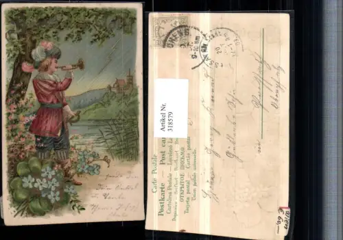 318579,Präge Litho Märchen Trompeter v. Säckingen Trompete Blitz Burg