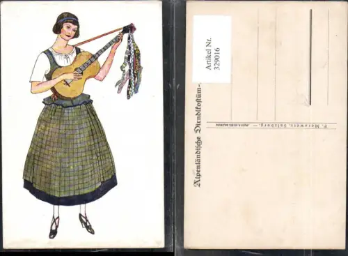 329016,Künstler Ak Alpenländische Dirndl Tracht Trachten Haarband Gitarre