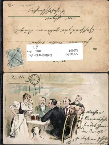 329094,Künstler Litho Männer Frau Uhr Uhrzeit Humor Bier pub Wilhelm Boehme