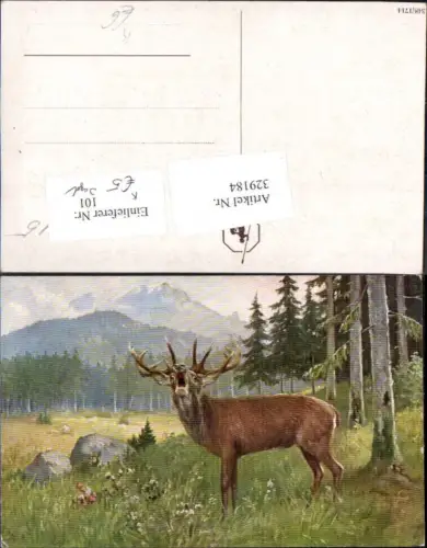 329184,Künstler Ak Röhrender Hirsch Wild Jagd