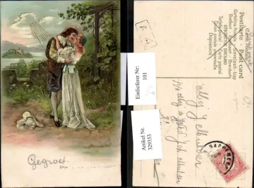 329353,Präge Litho Trompeter v. Säckingen Frau Kuss Sagen Märchen