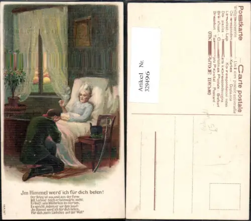 329496,Präge Litho Mann a. Bett d. sterbenden Mutter Beten Tod Spruch
