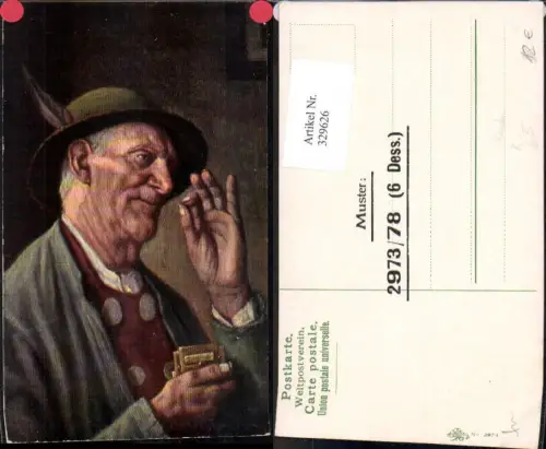 329626,Künstler Ak Alter Mann Tracht Hut Rauchen