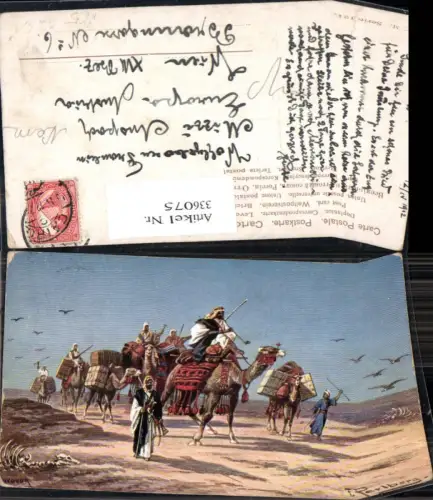 336075,Künstler Ak F. Perlberg Karavan Karavane Kamele Wüste Volkstypen pub Purger Co 124