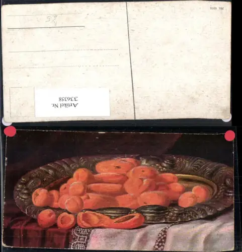 336358,Künstler Ak Stillleben Schale Teller m. Marillen Obst Früchte