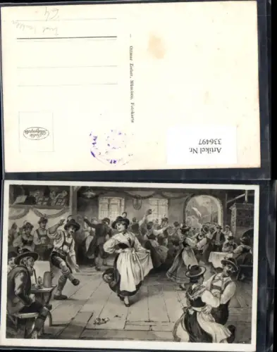 336497,Foto Ak Gemälde Tiroler Tracht Tanzende Leute Gaststube pub Ottmar Zieher