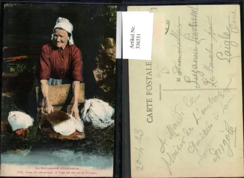 336531,Tracht La Normandie Pittoresque Frau b. Wäschewaschen Wäscherin