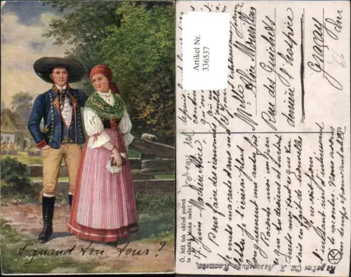 336537,Künstler Ak Tracht Tschechien Paar