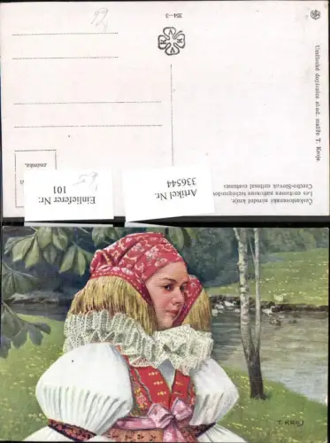 336544,Künstler Ak T. Kroje Czecho Slovak national costumes Tracht Frau Kopftuch