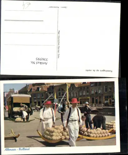 336593,Tracht Alkmaar Holland Männer m. Käse Kugel a. Trage Kaasdragers op de markt