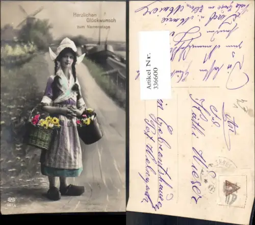 336600,Tracht Holland Mädchen m. Korb Eimer Blumen Windmühle pub EAS 1011/6
