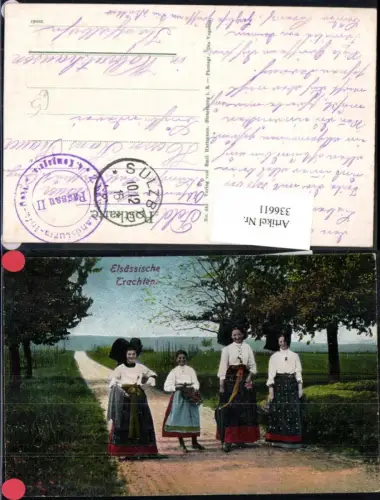 336611,Elsässische Trachten Frauen Mädchen Kopftuch Straße Landschaft Elsass