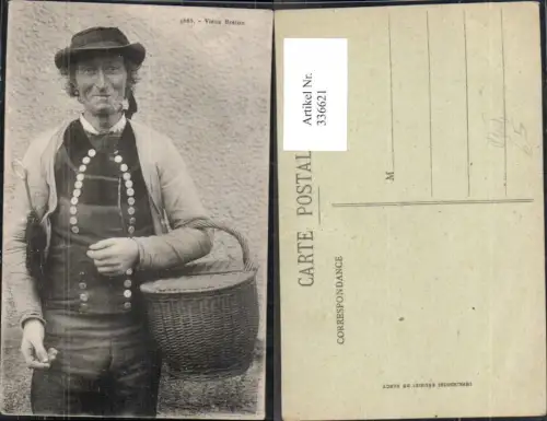 336621,Tracht Mann Vieux Breton Pfeife Rauchen Korb Schirm Hut