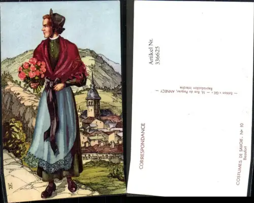 336625,Künstler Ak Costumes de Savoie Beaufort Frau Tracht Kirche Blumenstrauß