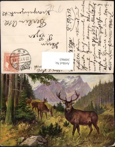349963,Künstler Ak Jagd Hirsch Rehe Wild Bergkulisse