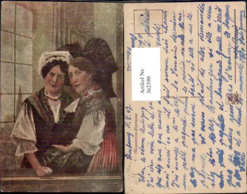 362390,Künstler Ak Alsacienne Lorraine Elsass Frauen Kopftuch Trachten Frankreich