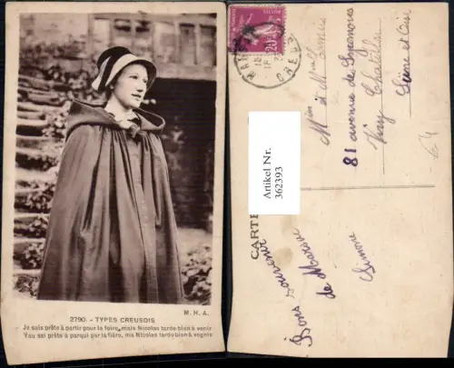 362393,Types Creusois Frau Manntel Hut Haube Trachten Frankreich