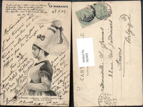362405,La Normandie Cottes d Hier Argentan Patrie de Charlotte Corday Frau Kopfschmuck Trachten Frankreich