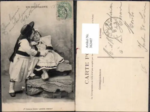 362407,En Bretagne Kinder Kuss a. Stirn Trachten Frankreich