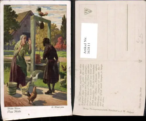 362811,Künstler Ak O. Kubel Frau Holle Brüder Grimm Brunnen Märchen