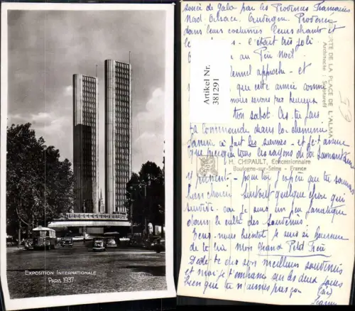 381291,Exposition Internationale Paris 1937 Weltausstellung Porte de la Place de L Alma Turm Auto