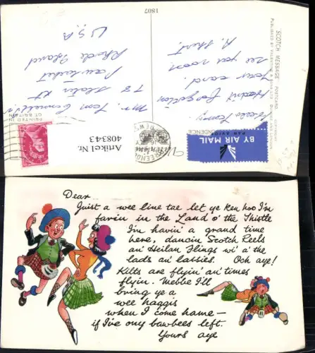 408343,Künstler Ak Scotch Message Schotten Tracht Tanzen