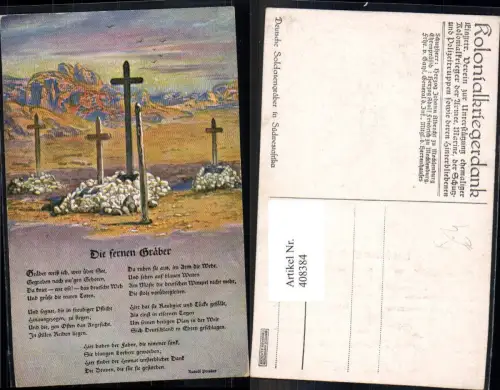 408384,Künstler Ak Tod Die fernen Gräber Kreuz Text Kolonialkriegerdank