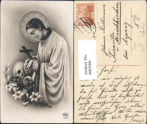 408390,Künstler Ak Priester Heiligenschein Kreuz Totenkopf Lilie Rosenkranz Tod